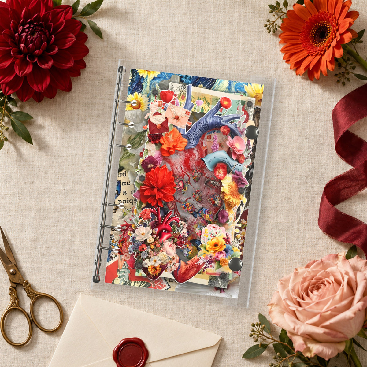 Anatomical Heart Florals shaker binder on a styled desk
