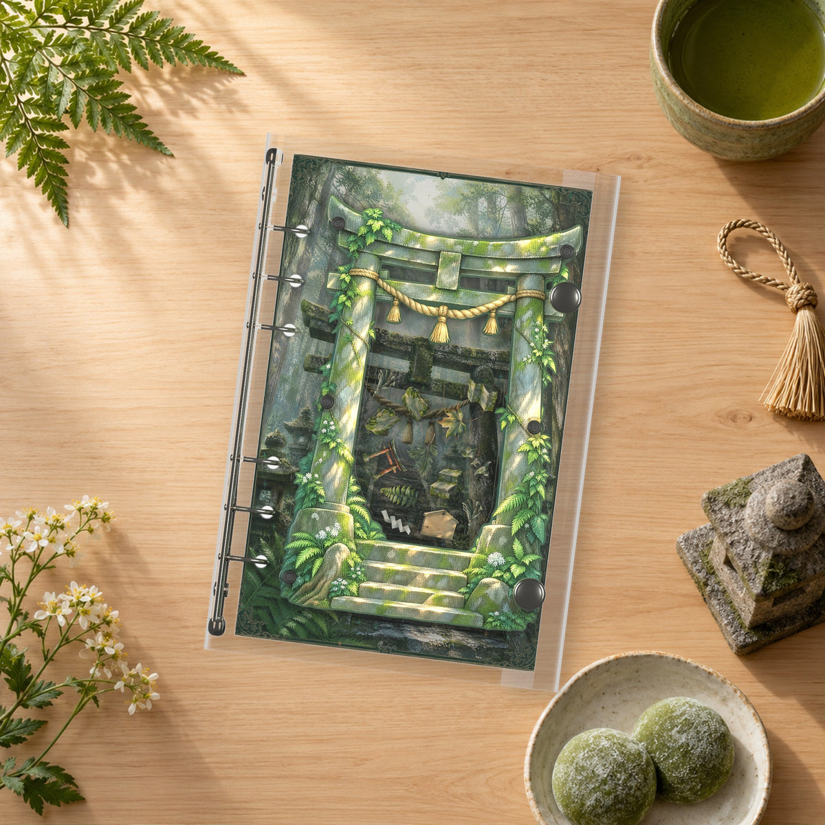 Misty Shrine Path shaker binder on a styled desk