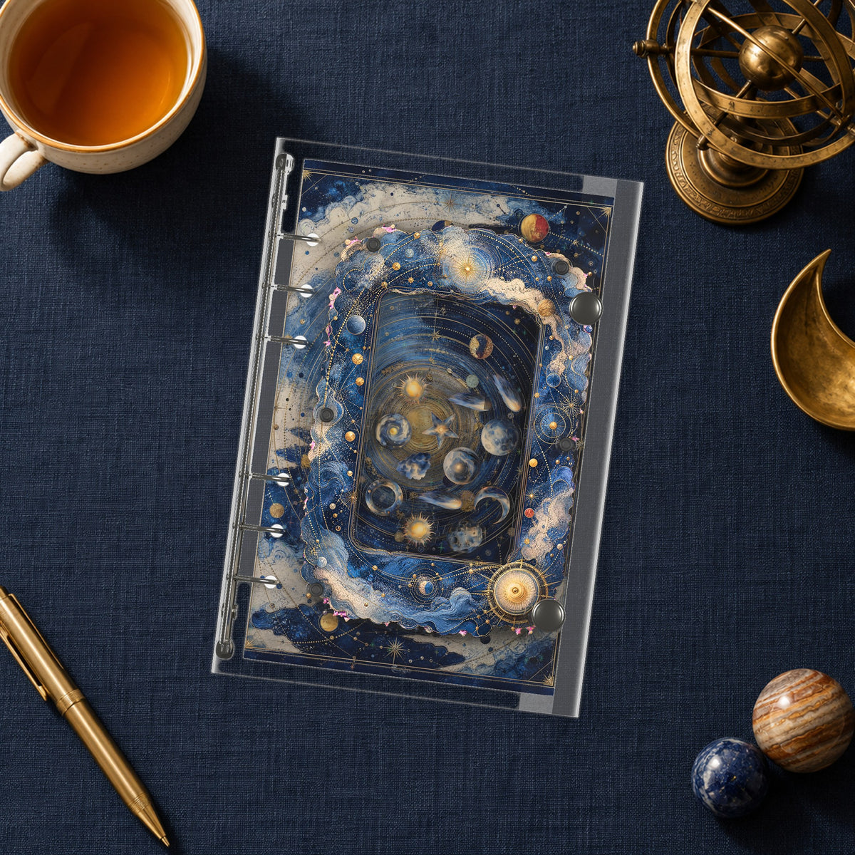 Solar System shaker binder on a styled desk