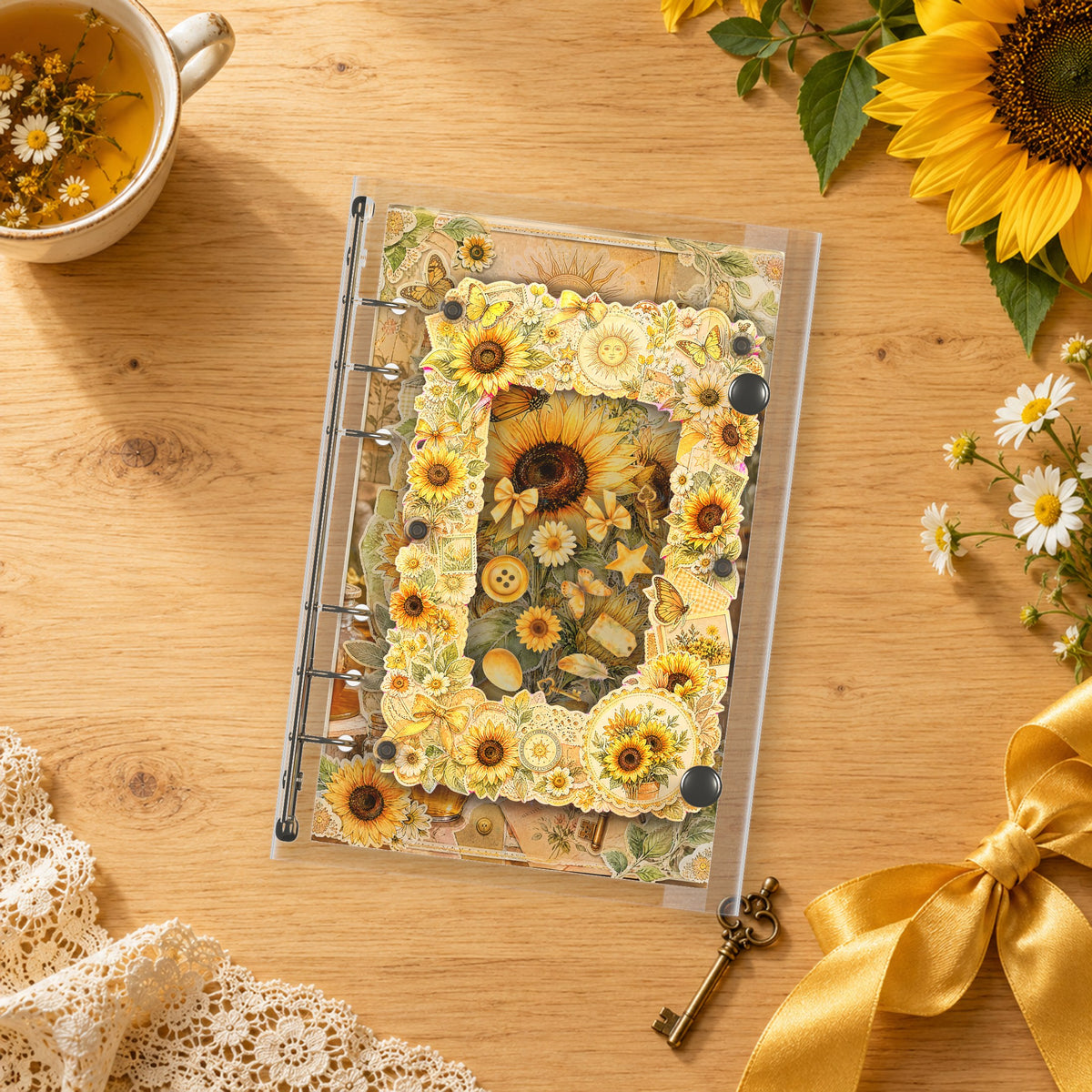 Sunflower Butterflies shaker binder on a styled desk