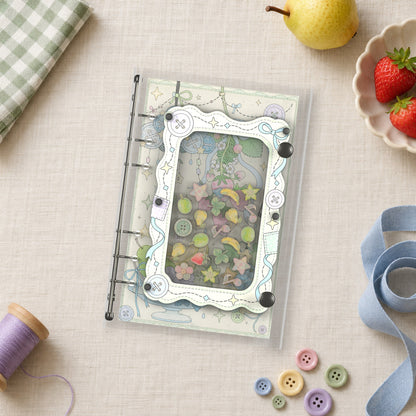 Pastel Fruit Patches shaker binder on a styled desk