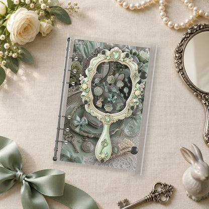 Green Mirror Vanity shaker binder on a styled desk