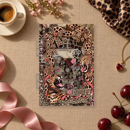 Leopard Print shaker binder on a styled desk