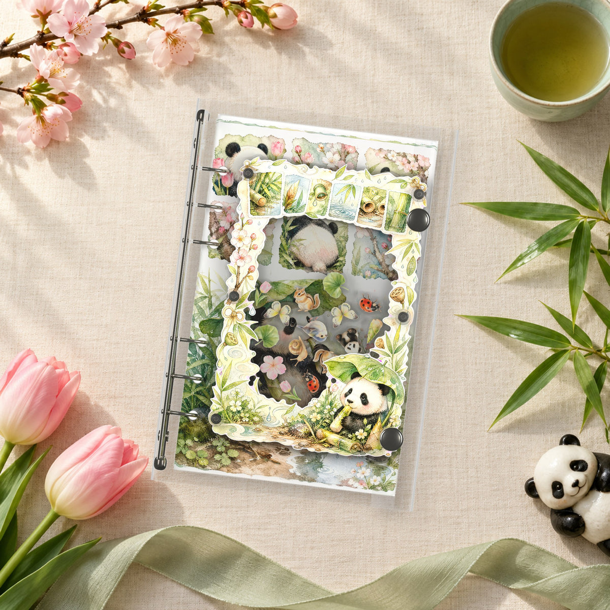 Panda Leaf Umbrella shaker binder on a styled desk