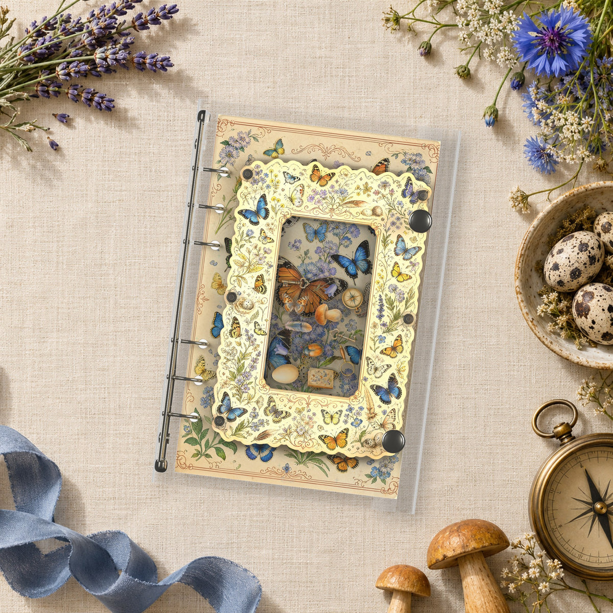 Butterfly Wildflowers shaker binder on a styled desk