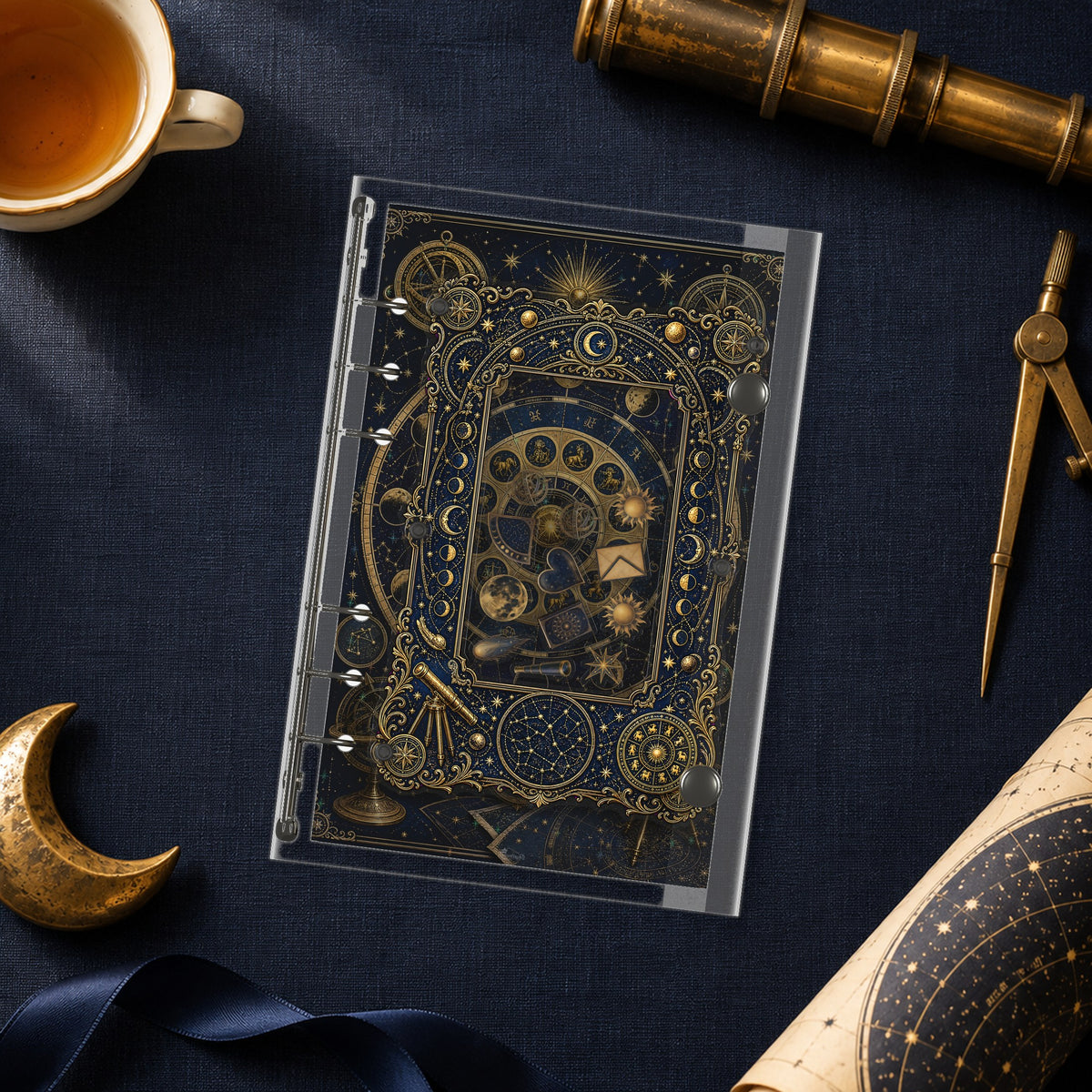 Zodiac Wheel shaker binder on a styled desk