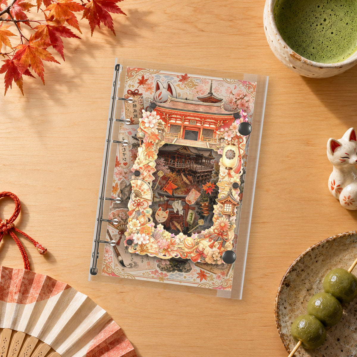 Kiyomizu Temple shaker binder on a styled desk