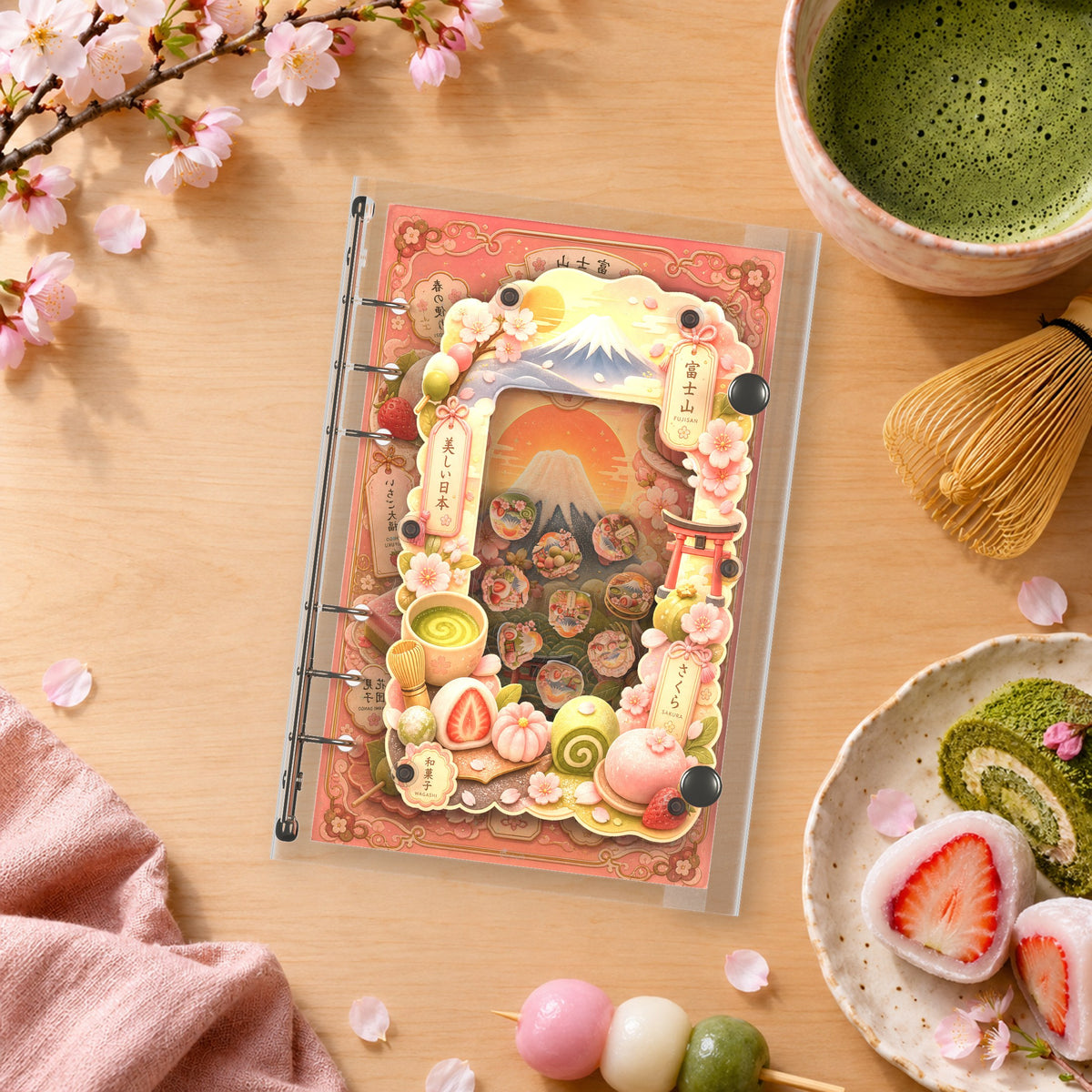 Fuji Wagashi shaker binder on a styled desk