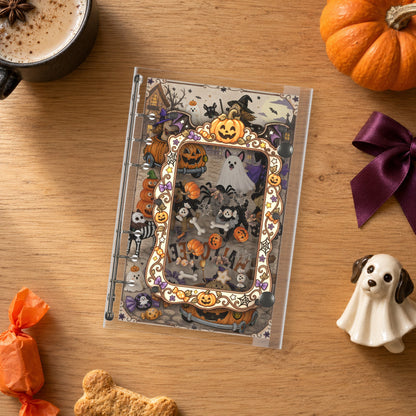 Halloween Dog Parade shaker binder on a styled desk