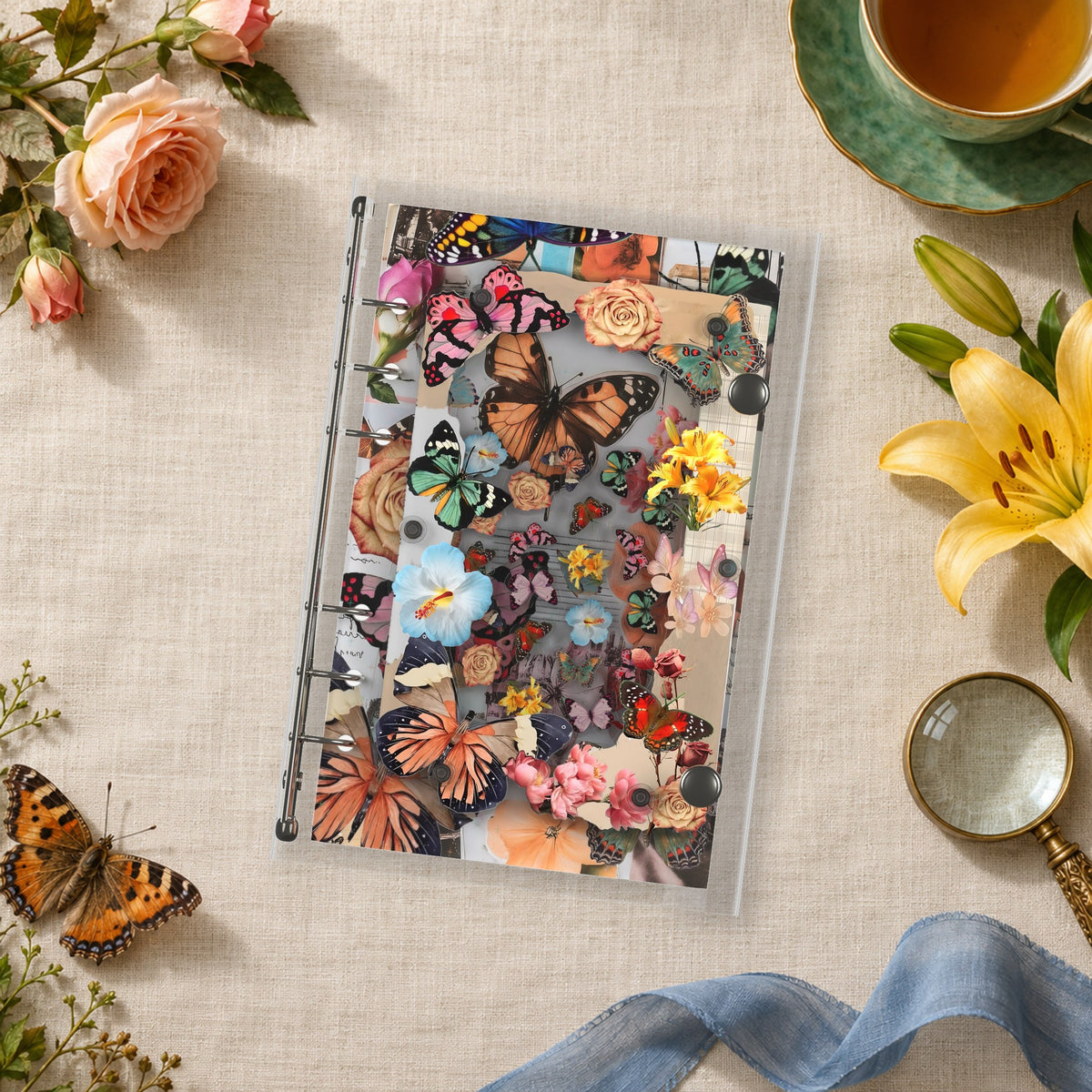 Vintage Butterfly shaker binder on a styled desk