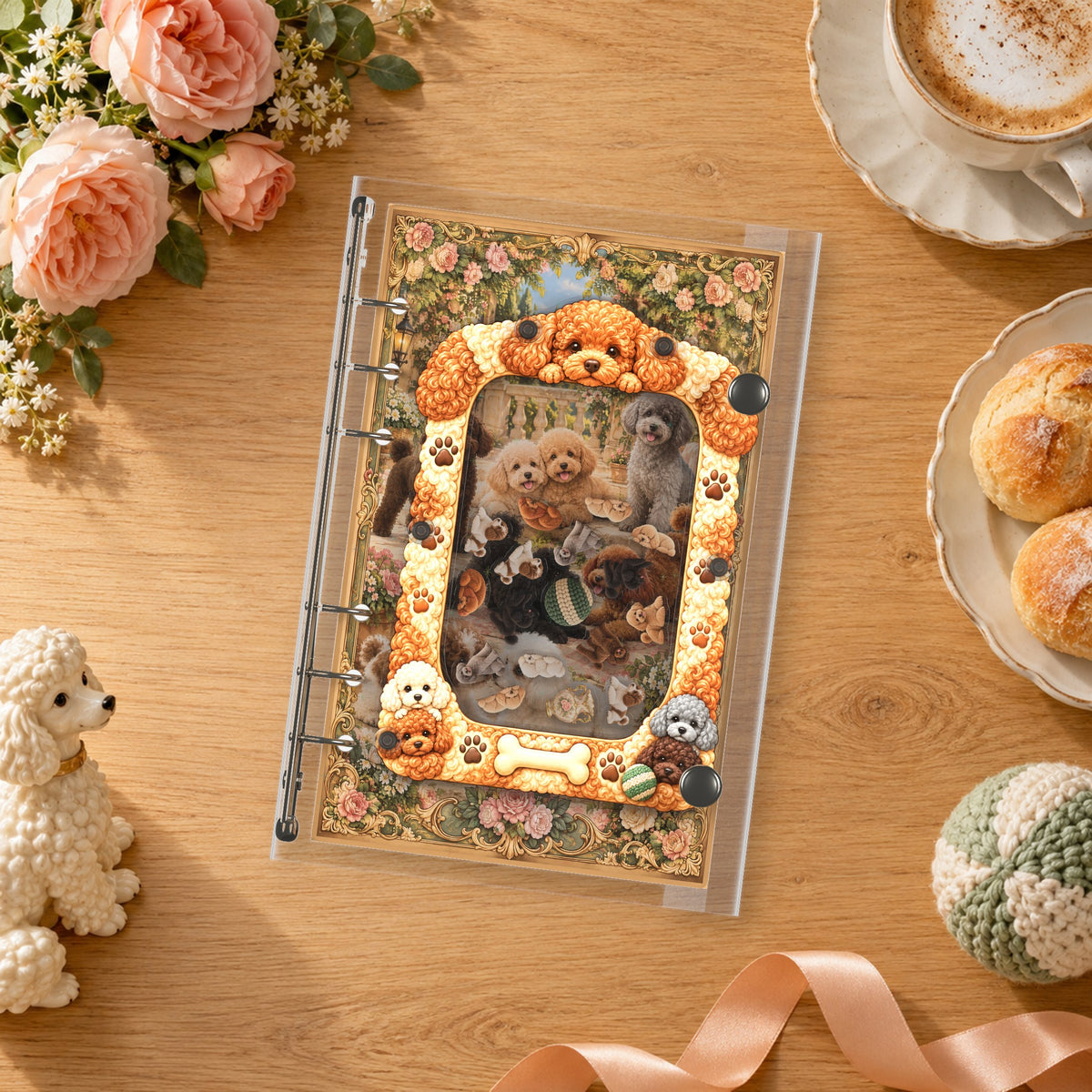 Toy Poodle Friends shaker binder on a styled desk