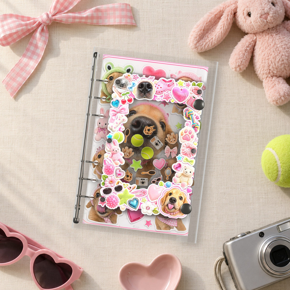 Playful Puppy shaker binder on a styled desk