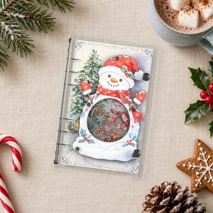 Christmas Snowman shaker binder on a styled desk