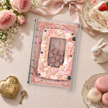 Pink Bunny Vanity shaker binder on a styled desk