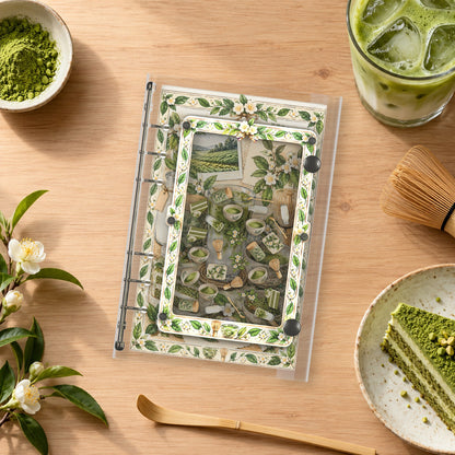Matcha Latte Bar shaker binder on a styled desk