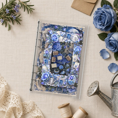 Blue Climbing Roses shaker binder on a styled desk