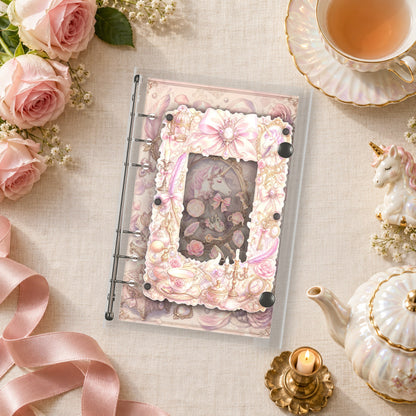 Pastel Unicorn Teatime shaker binder on a styled desk