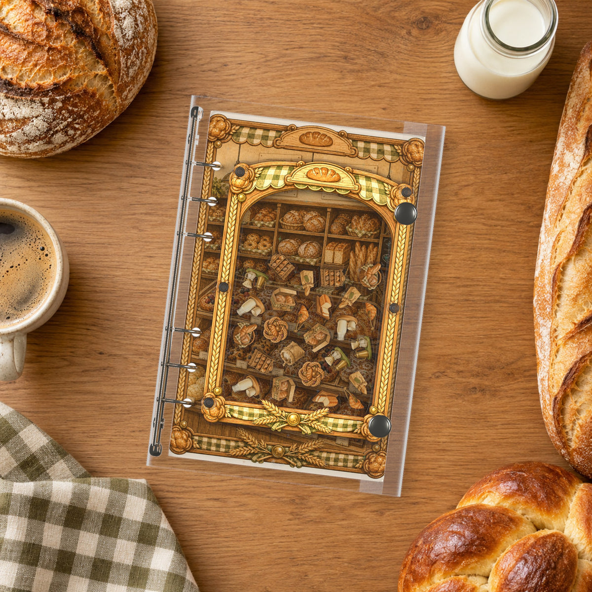 Warm Bakery shaker binder on a styled desk