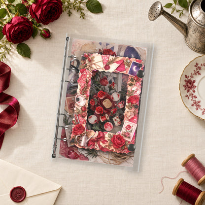Red Climbing Roses shaker binder on a styled desk