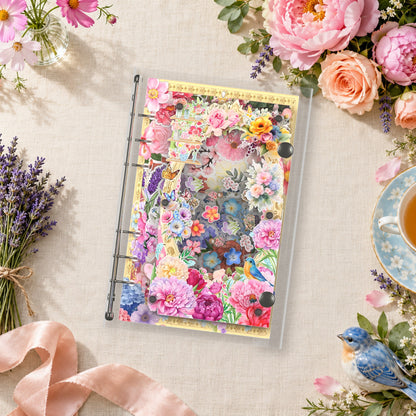 Bluebird Flower Garden shaker binder on a styled desk