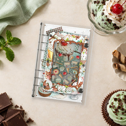 Mint Chocolate Sundae shaker binder on a styled desk