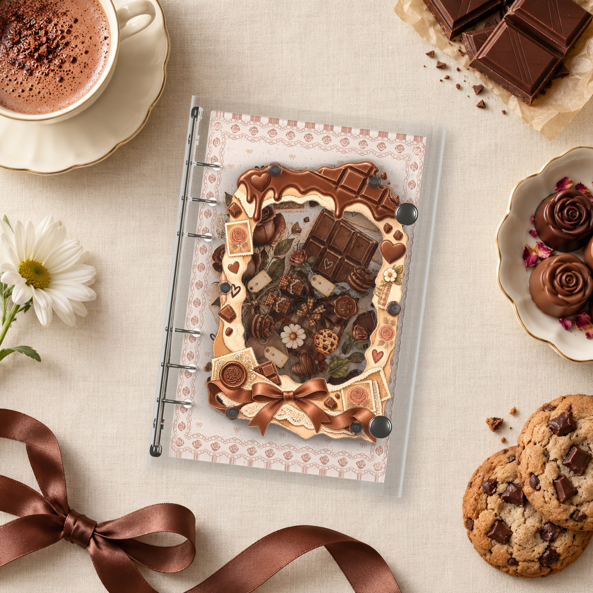 Chocolate Afternoon Tea shaker binder on a styled desk