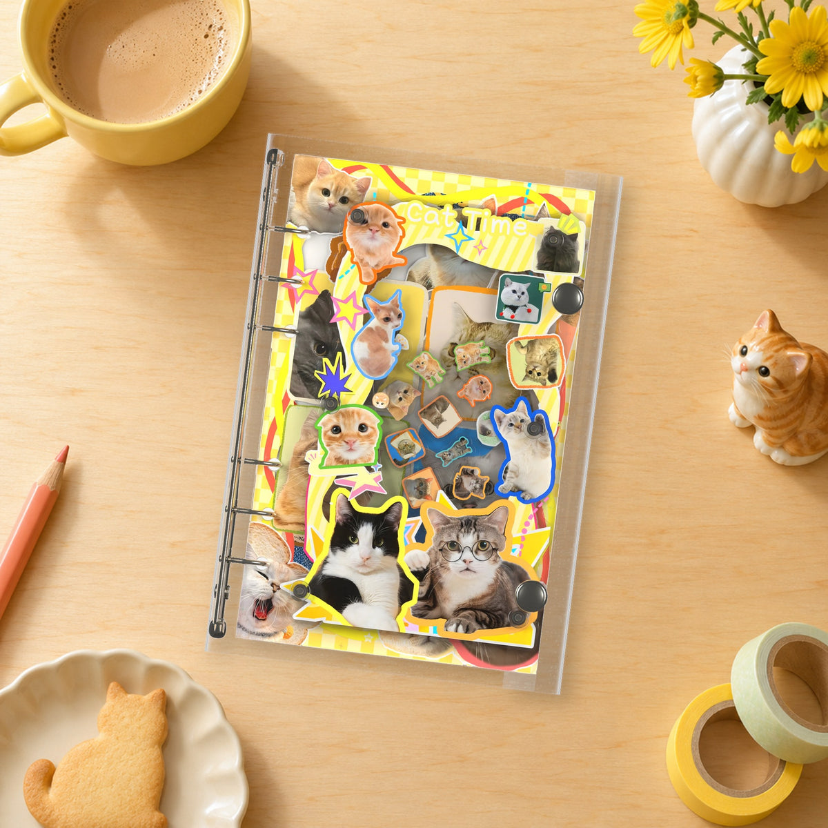 Cat Time Collage shaker binder on a styled desk