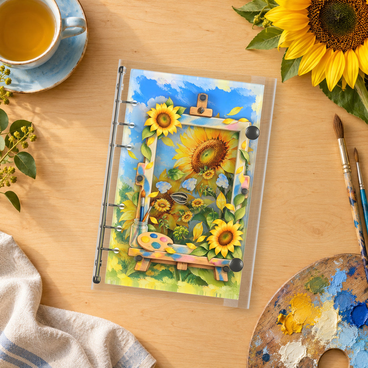 Sunflower Breeze shaker binder on a styled desk