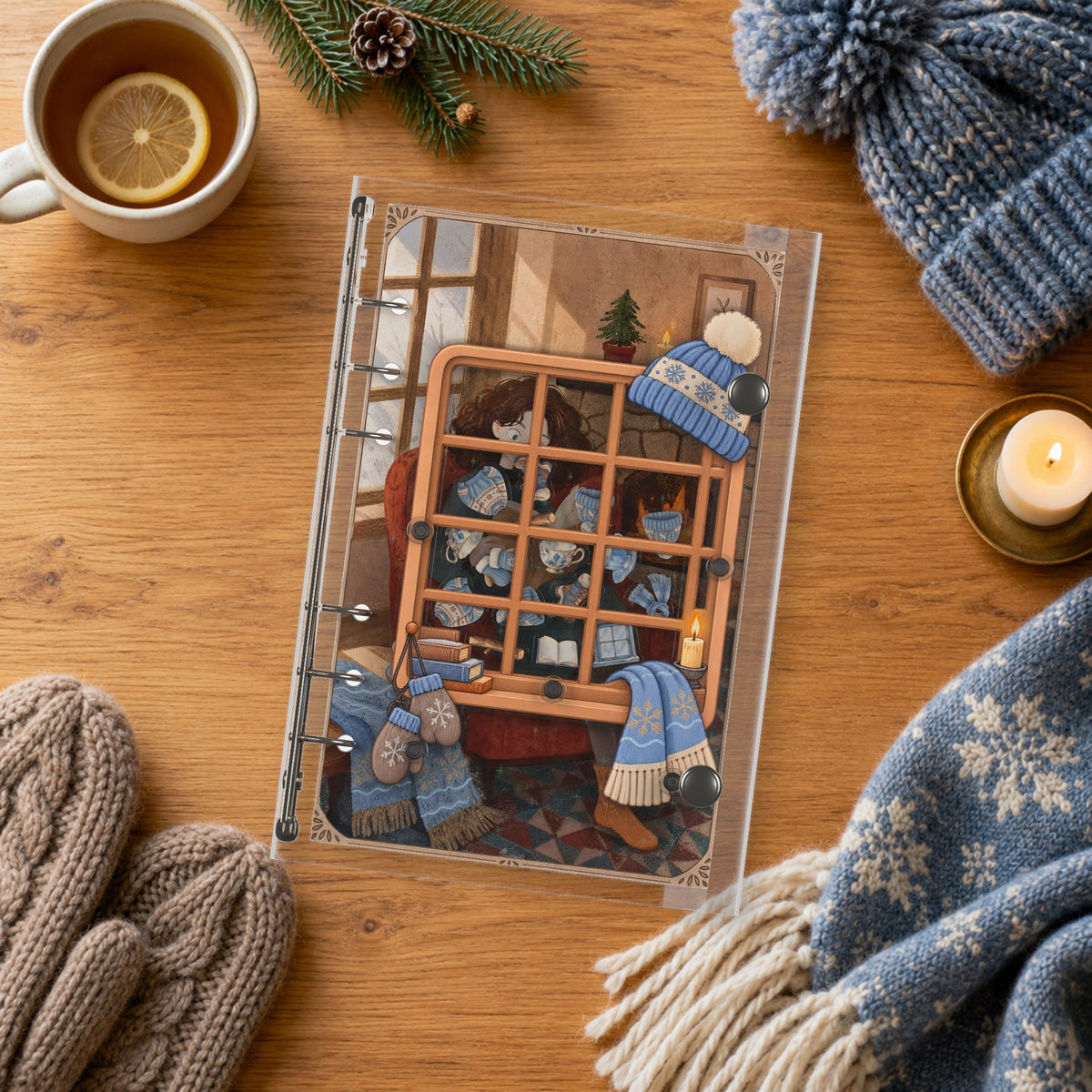 Winter Reading Nook shaker binder on a styled desk