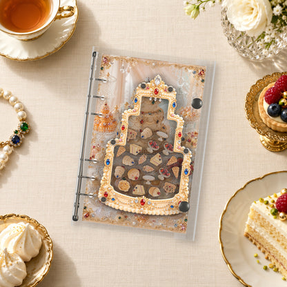 Golden Jewel Cake shaker binder on a styled desk