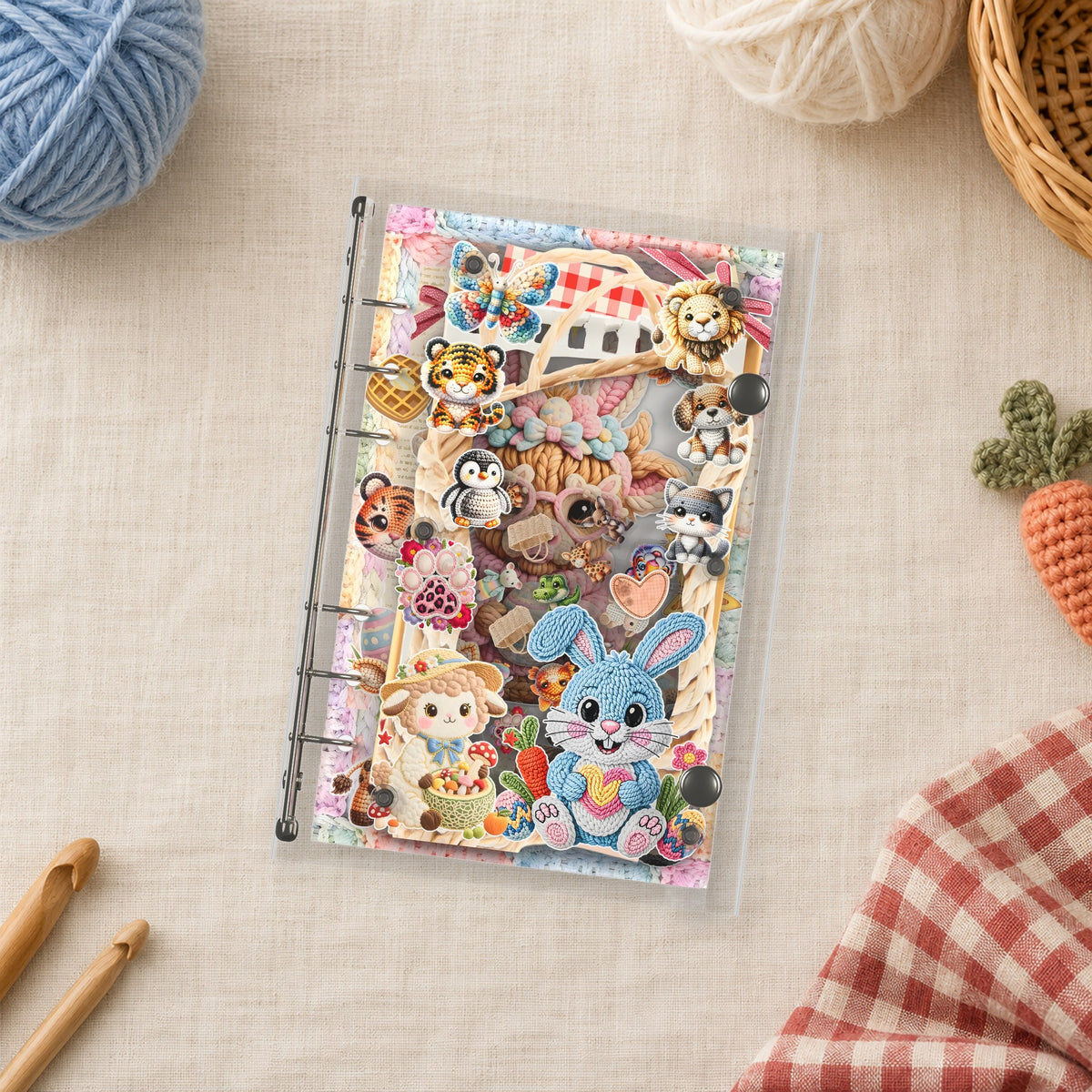Crochet Animal Pals shaker binder on a styled desk