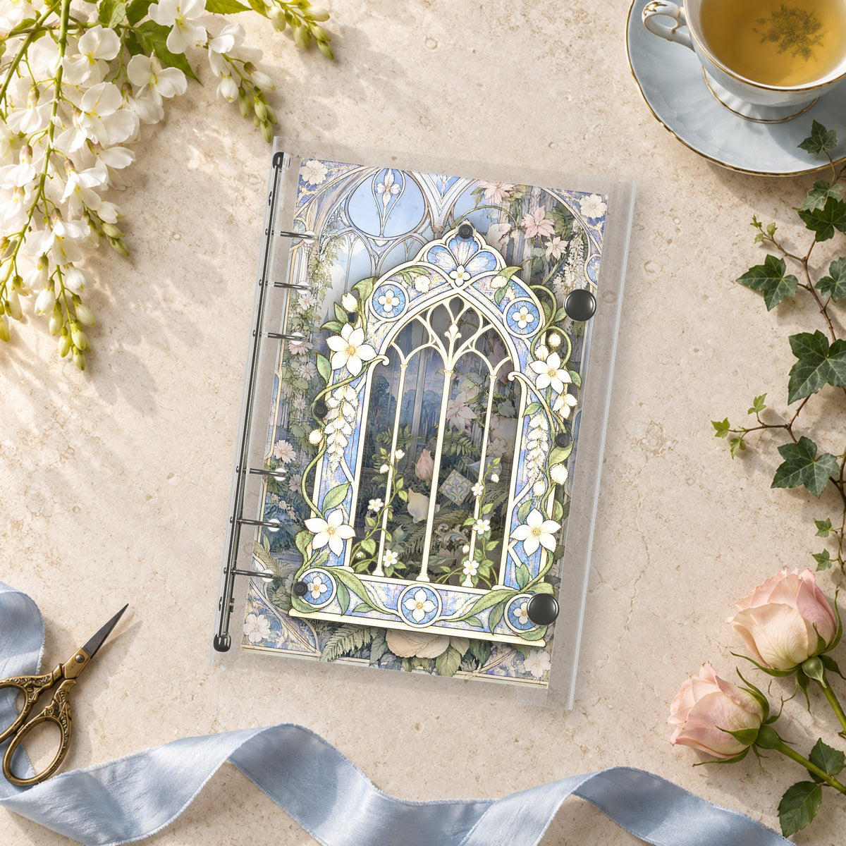 Gothic Garden Window shaker binder on a styled desk