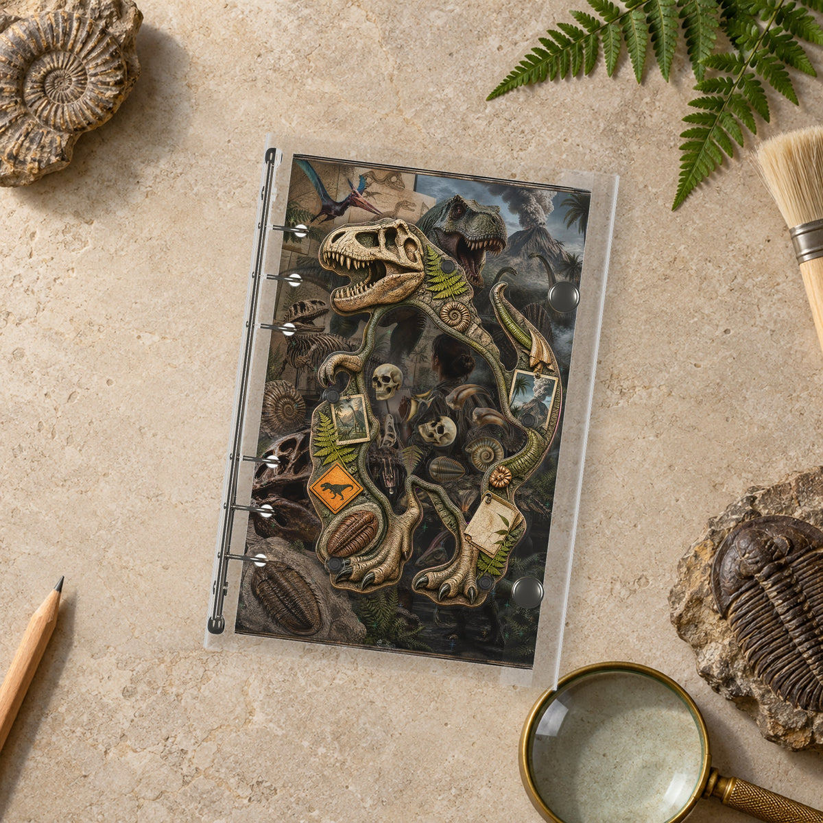 Dinosaur Fossils shaker binder on a styled desk