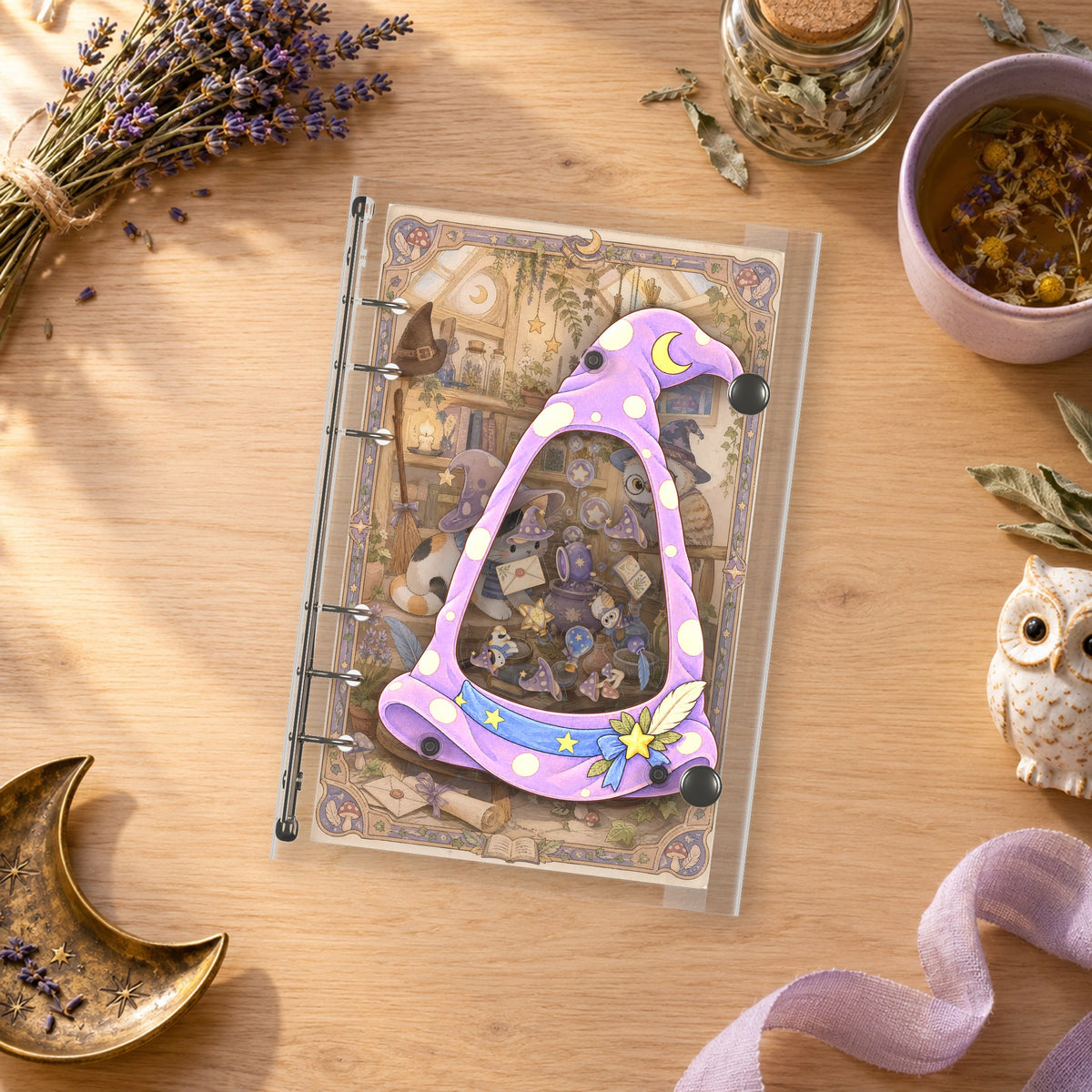 Witch Hat Herbs shaker binder on a styled desk