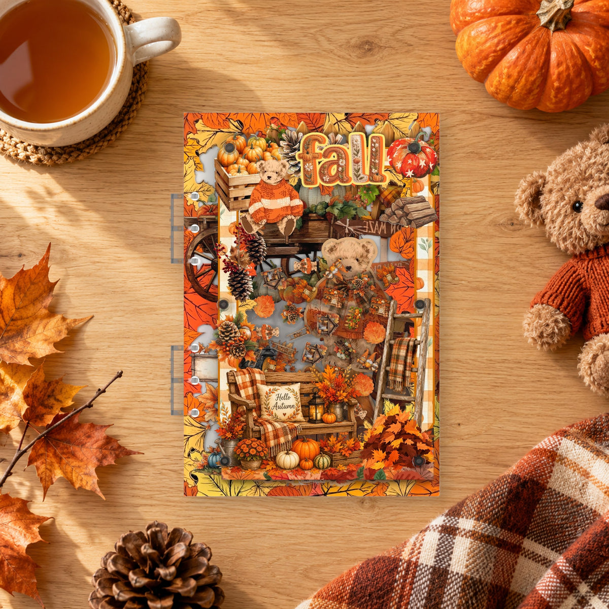 Cozy Autumn Porch shaker binder on a styled desk