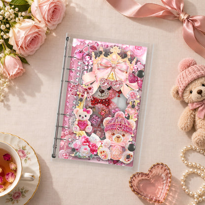 Pink Bears & Hearts shaker binder on a styled desk