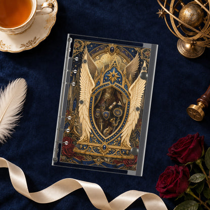 Celestial Angel Wings shaker binder on a styled desk