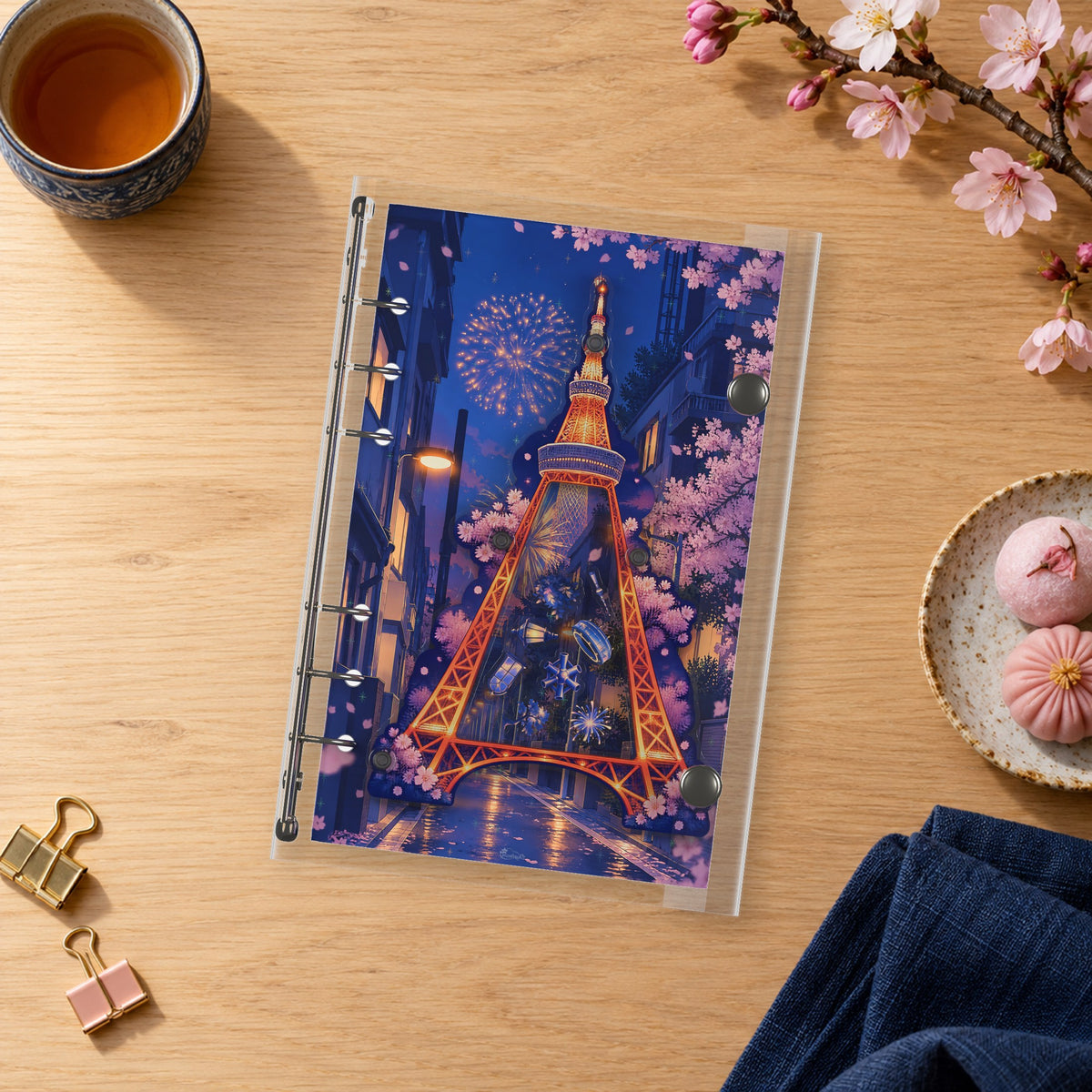 Tokyo Tower Night shaker binder on a styled desk