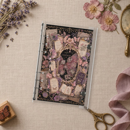 Butterfly Specimen Cards shaker binder on a styled desk