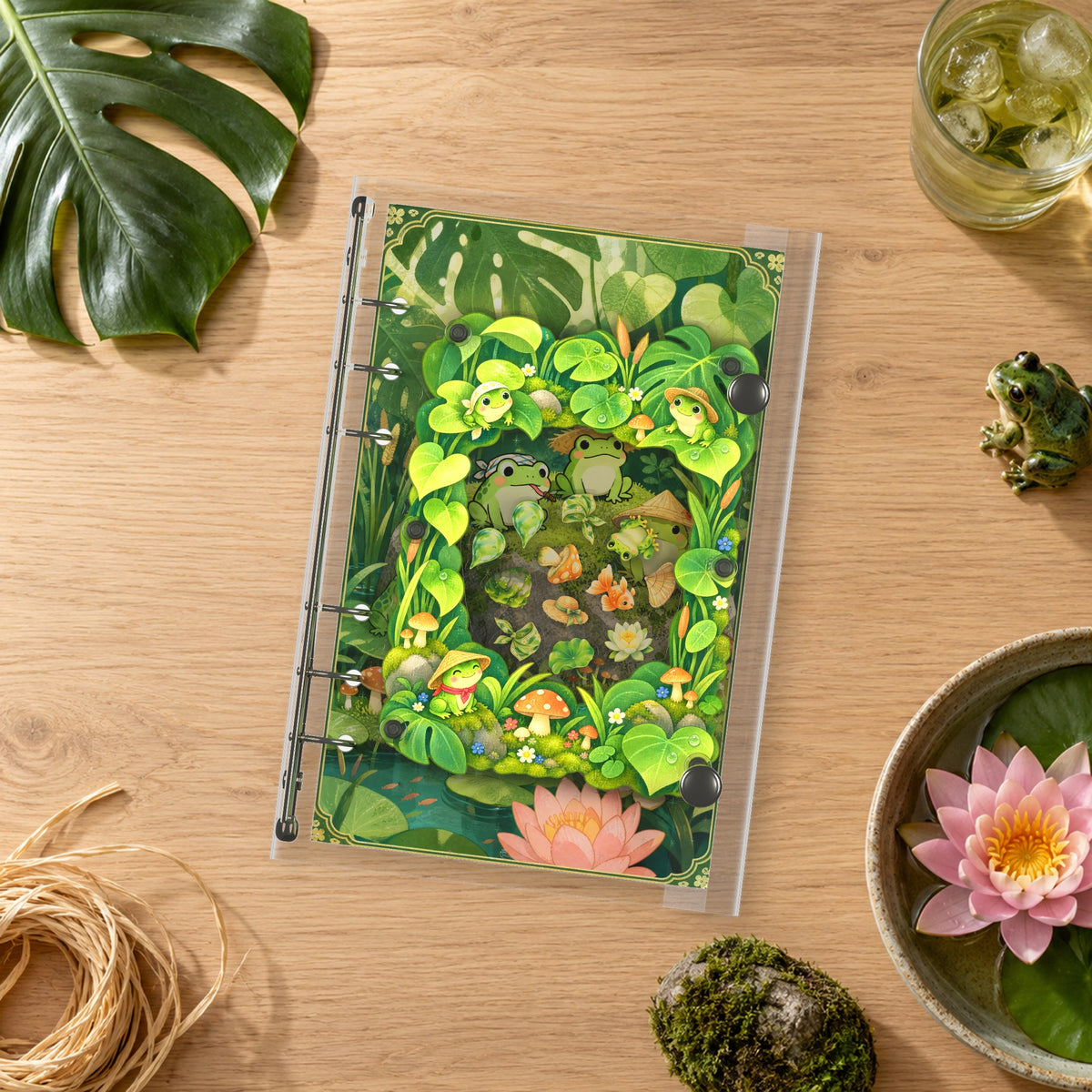 Pond Frogs shaker binder on a styled desk