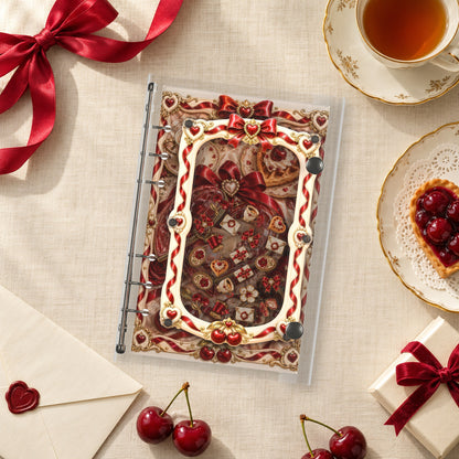 Red Ribbon Hearts shaker binder on a styled desk