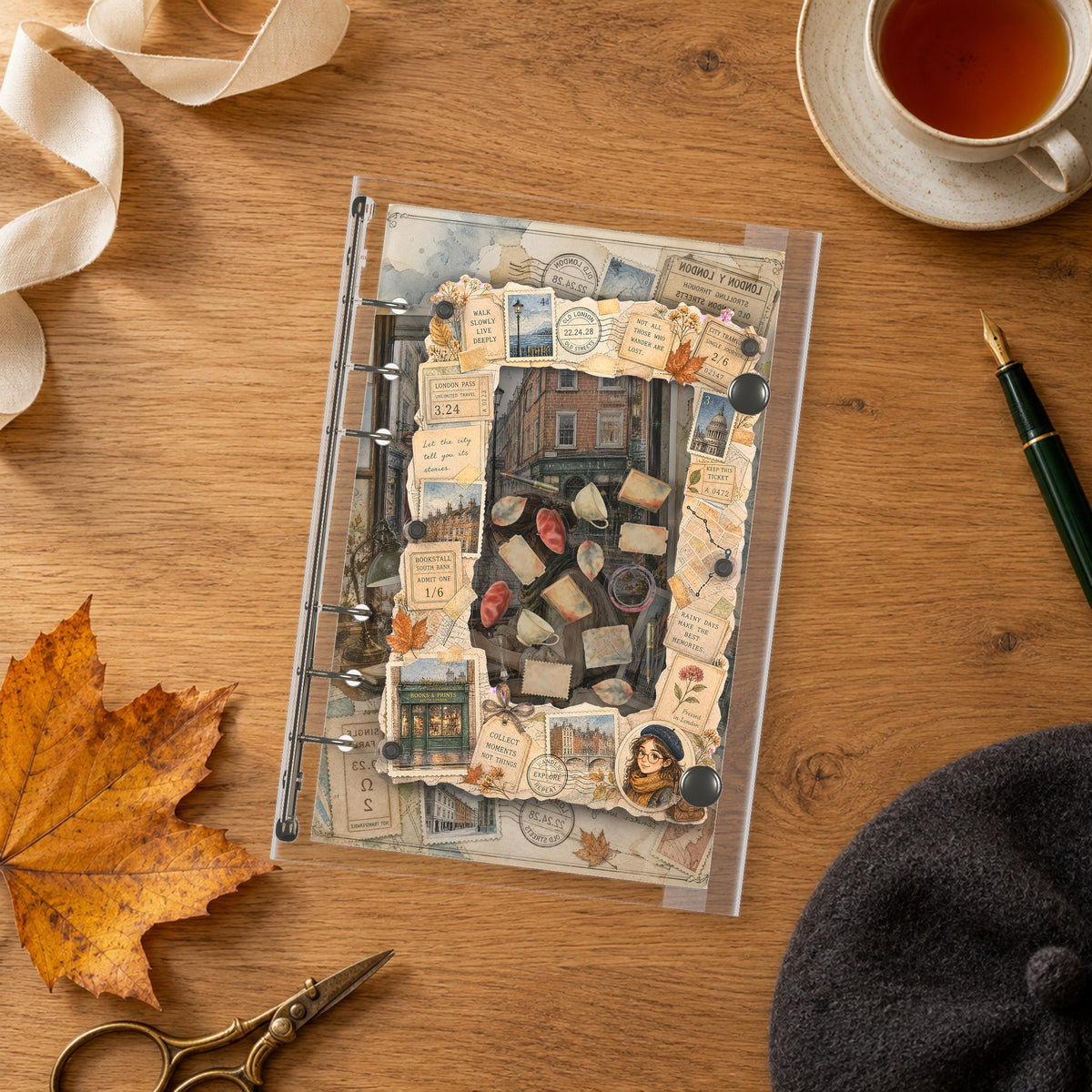 London Scrapbook shaker binder on a styled desk