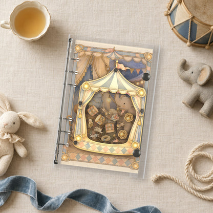 Little Circus Elephant shaker binder on a styled desk