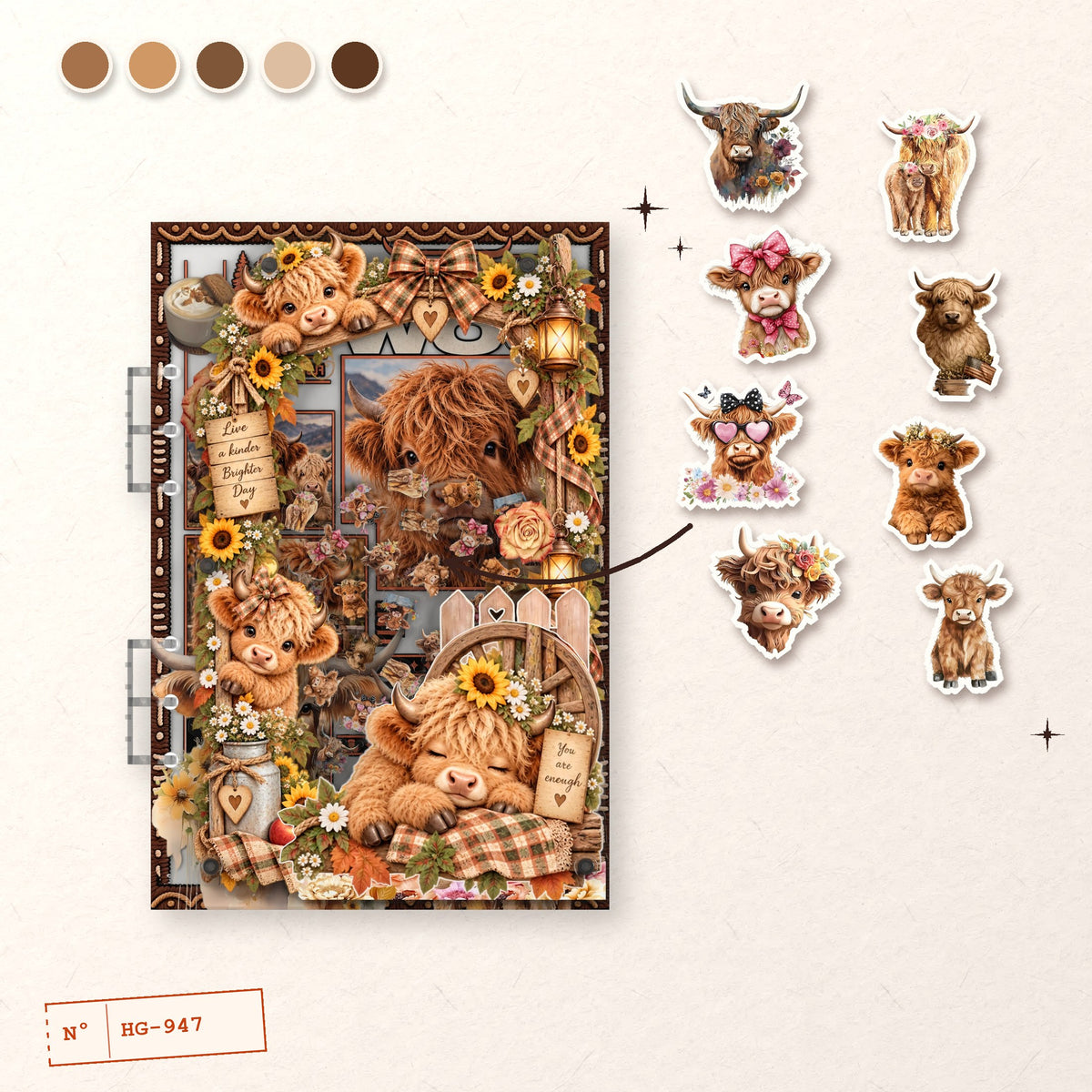 Sunflower Highland Calves design story: the charms inside and the cover