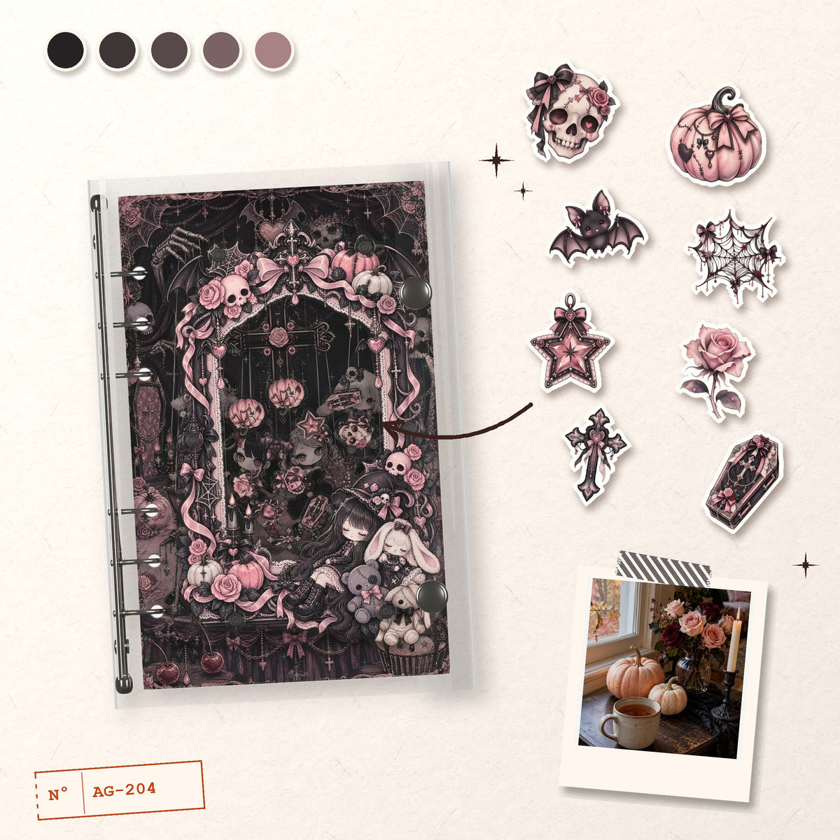 Pink Gothic Halloween design story: the charms inside and the cover