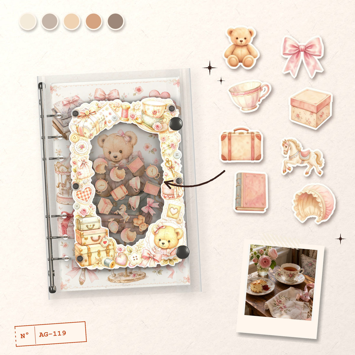 Vintage Teddy Bear design story: the charms inside and the cover