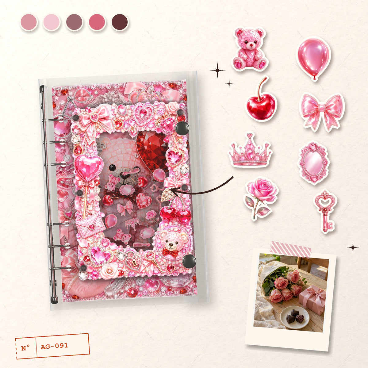 Jeweled Plush Bear design story: the charms inside and the cover