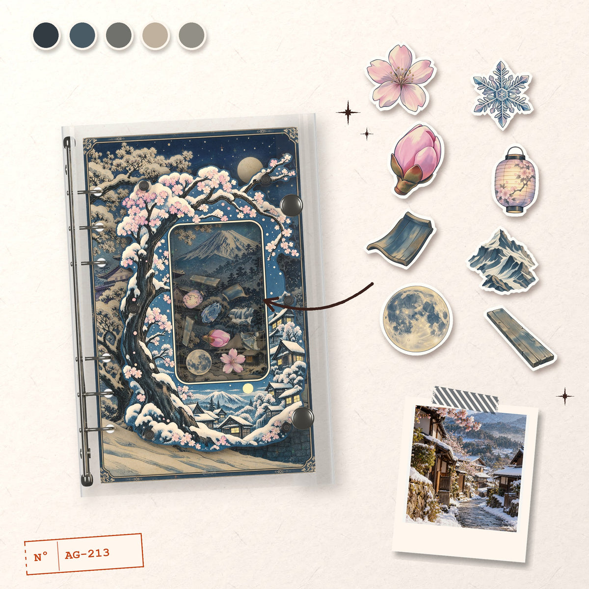 Ukiyo-e Snow to Spring design story: the charms inside and the cover