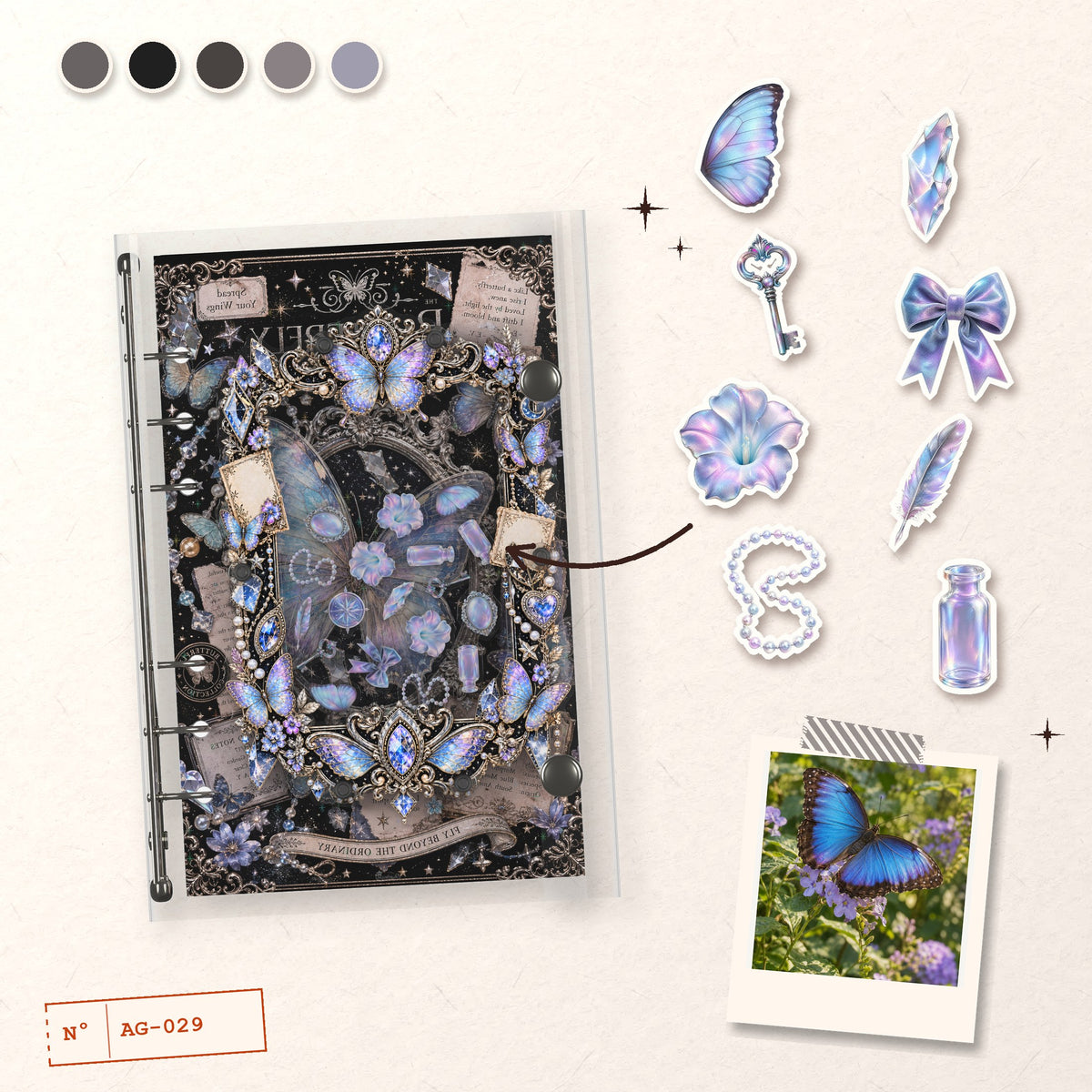 Iridescent Butterfly design story: the charms inside and the cover