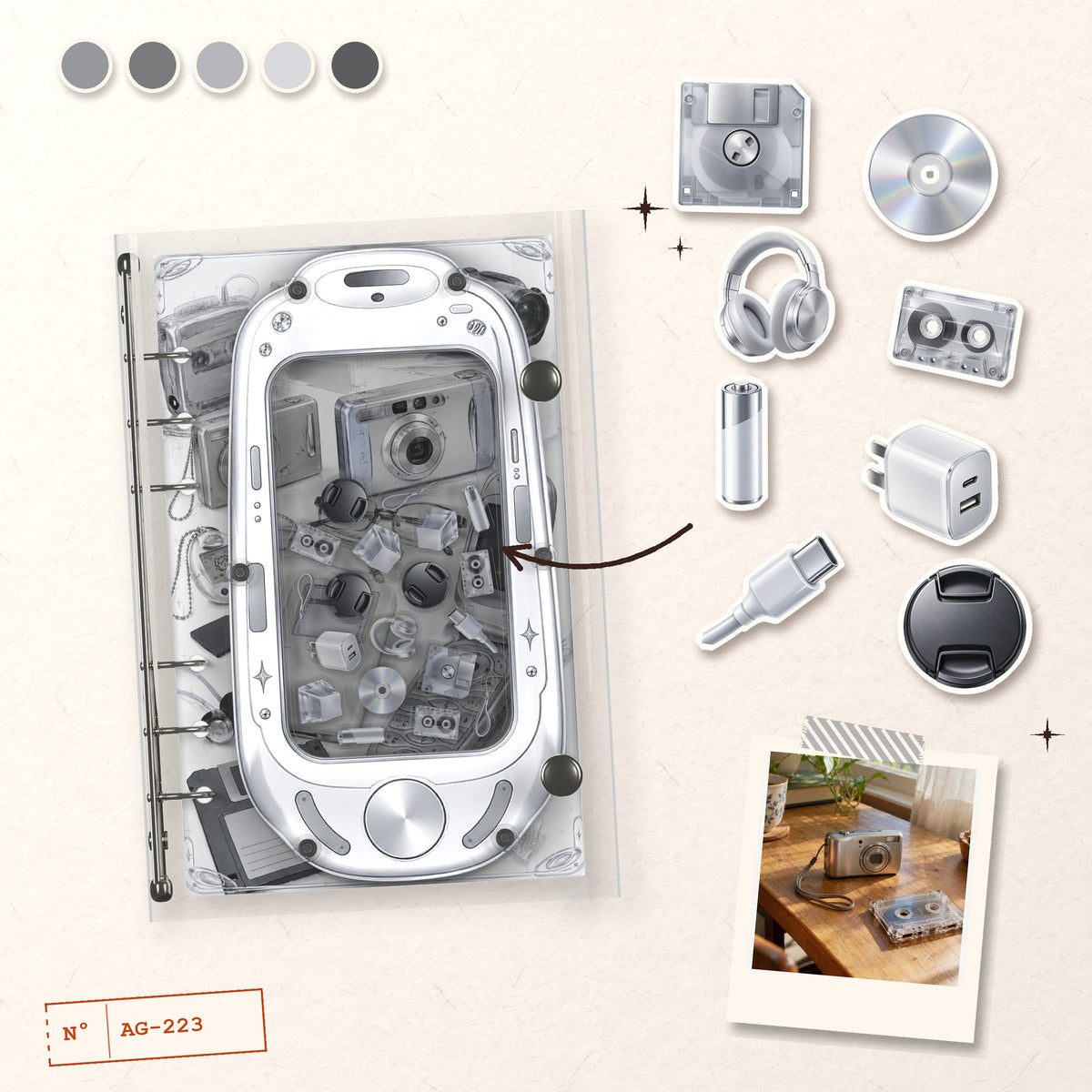 Retro Camera Collage design story: the charms inside and the cover